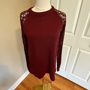 Elegant Burgundy Lace Sleeve Women's Top